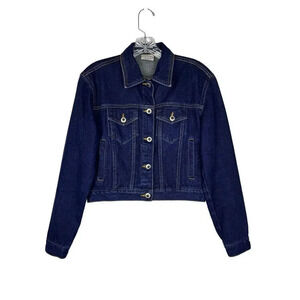 Y2K Carolina Blues Western Denim Jean Jacket Small Blue Button Flap Pockets